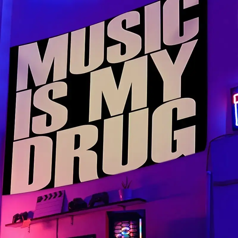 Music Is My Drug Flag, 3x5 Feet Outdoor Wall Banner, Dorm Room Decor, Home Decoration, Indoor Use, Study Room, Bedroom, Outdoor Activities