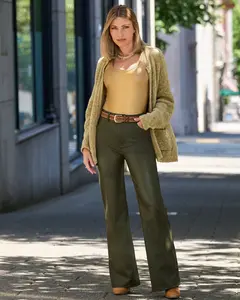 Malibu Wide Leg Five Pocket Faux Leather Pant Olive