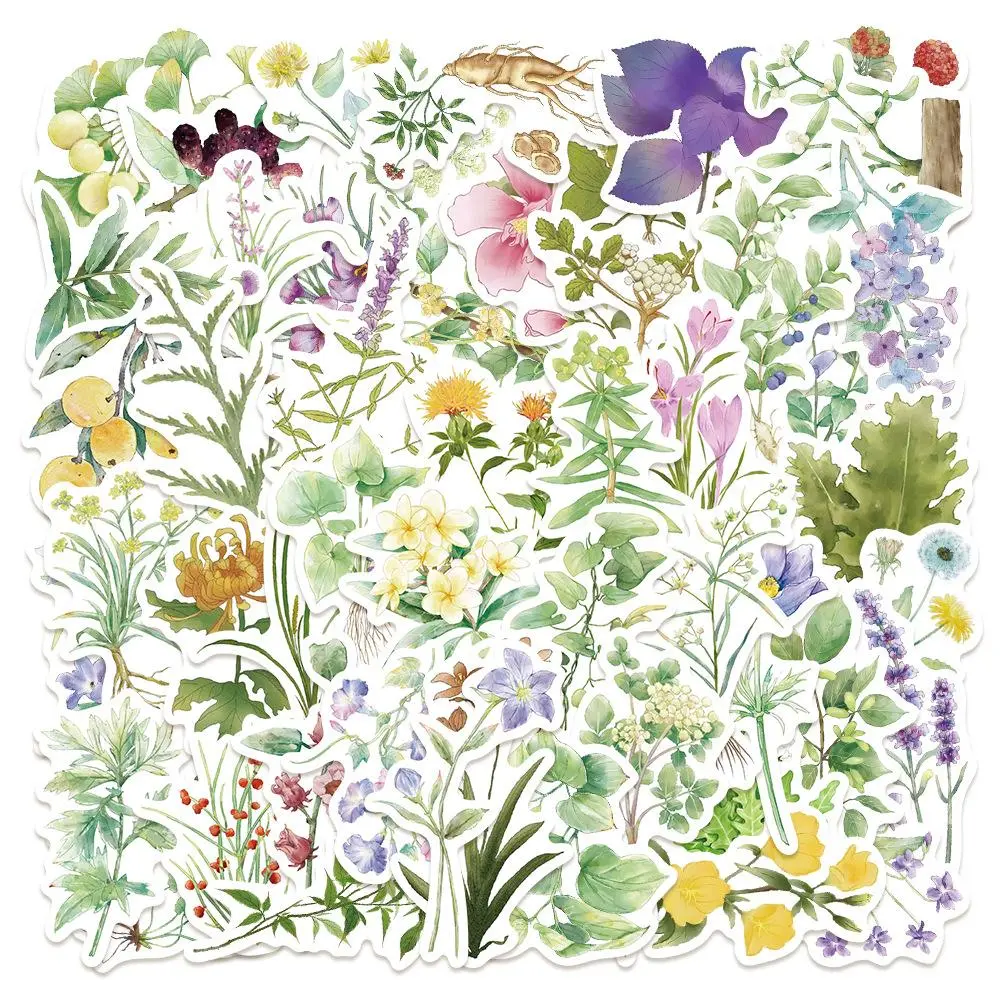 Floral & Herb Pattern Sticker, Self Adhesive Decorative Stickers, DIY Decals for Water Bottle, Laptop, Phone Case, Scrapbooking, Journal Making, Flower, Customizable Stickers
