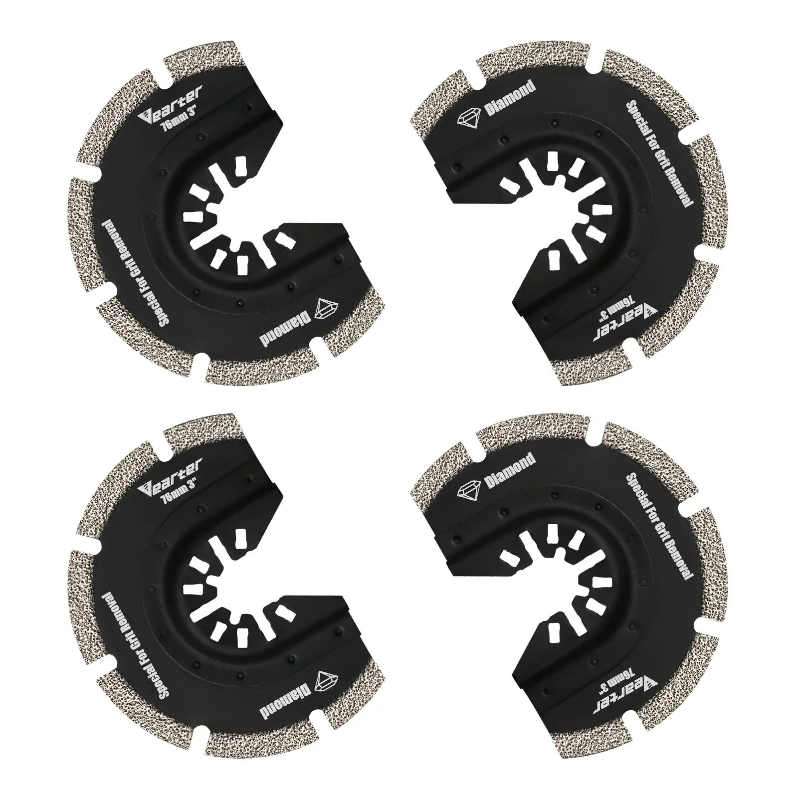 Vearter 4PCS Diamond Oscillating Saw Blades, 3" Universal Multitool Blades for Grout Removal, Vacuum Brazed Diamond Blade for Soft Tile, Cement, Masonry