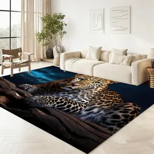 Leopard on the tree, eyes like torches. Soft flannel decorative carpet, Leopard Print Rug, for living room and bedroom, machine washable and colorfast, various sizes
