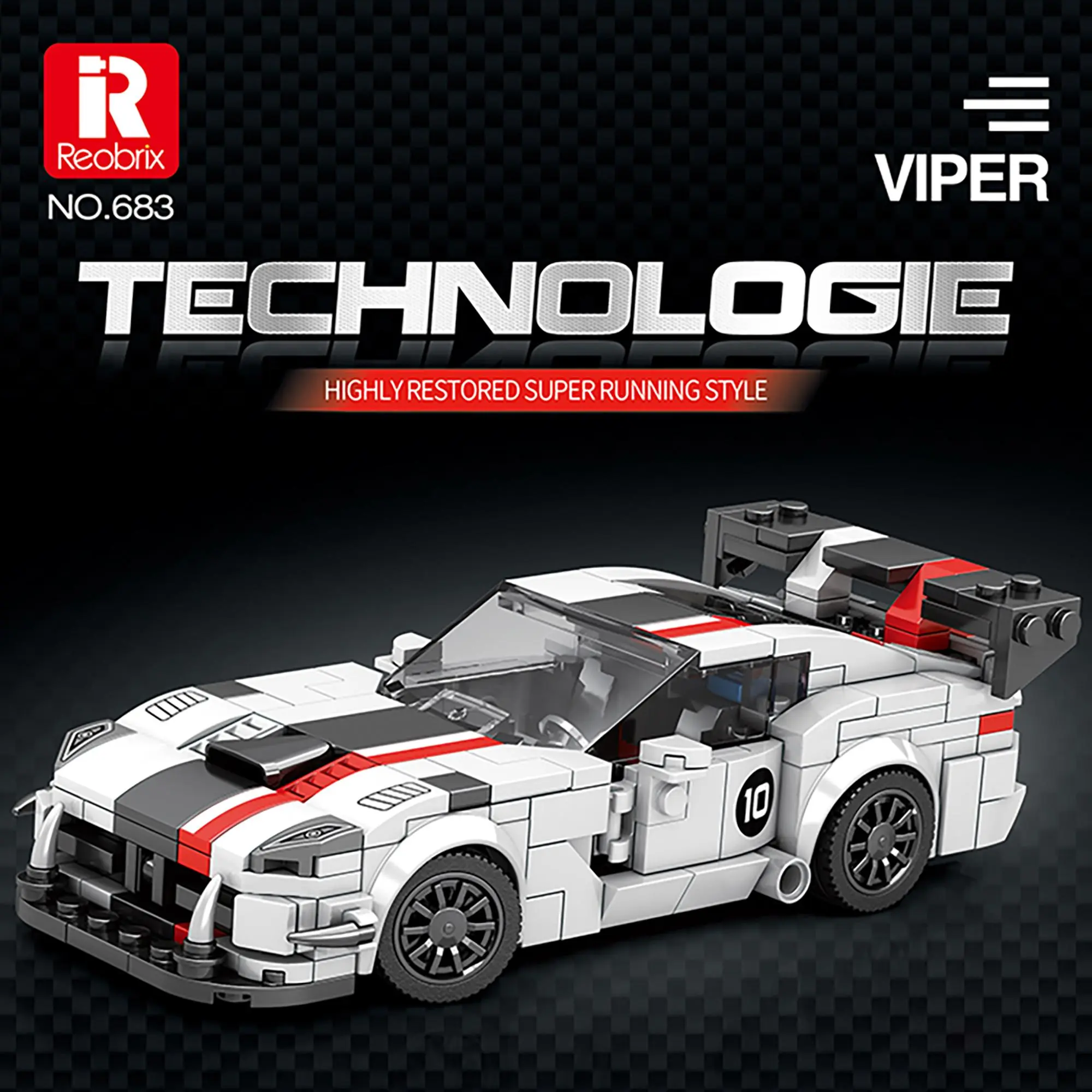 Reobrix VIPER Technologie NO.683 Supercar Building Blocks Kit, 419-Piece Assembly Blocks Set, Classic Collectibles Brick Building Sets & Model Car Kits for Boys Aged 8-14 Dream Car Toy