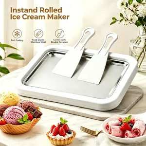 Instant Rolled Ice Cream Maker Kit – 2026 Stainless Steel Freezing Plate with 2 Spatulas, No Power Required – DIY Tray for Homemade Rolled Ice Cream, Perfect for Chridren