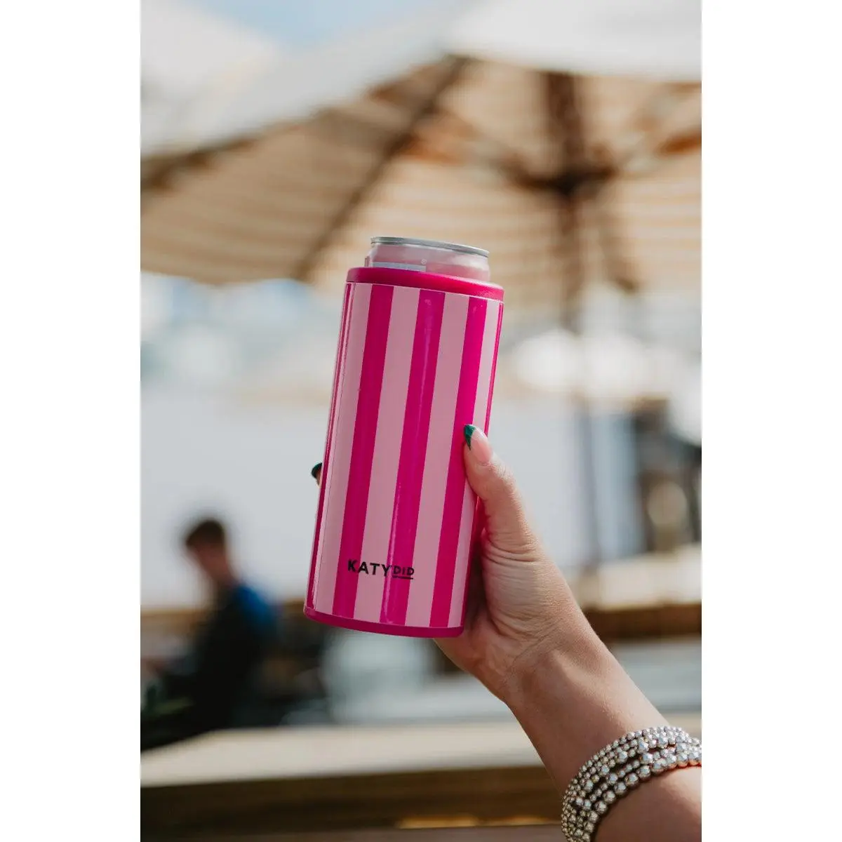 Pink and Hot Pink Striped Slim Can Cooler