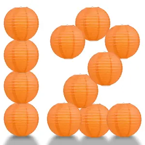 12-Pack 16 Inch Persimmon Orange Parallel Ribbing Round Paper Lantern