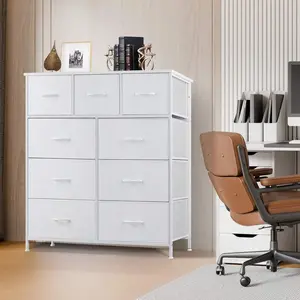 9 Tall Fabric Clothes Cabinet Storage Organizers And Wood Top Surface Table Chest Of Drawers, 9 Drawer Dresser,Grids Grid Cabinet  Fabric Storage Tower For Bedroom, Hallway, Entryway, Closet, Tall Chest Organizer Unit With Fabric Bins,