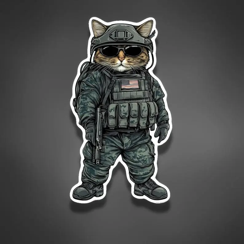 Tactical SWAT Cat Sticker – Funny Military Cat Vinyl– Combat Kitty – Cool i Tactical Gear for Laptops
