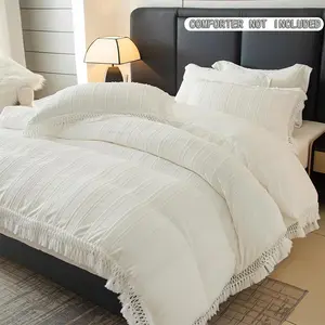 3D Clip Jacquard Tassel Fringe Duvet Cover Set with Pillowcases – No Insert Included, Ultra-Soft Hotel-Quality Bedding for Summer & Holiday Bedroom Makeover, Aesthetic Boho Fringe Bedding Set, Machine Washable, Perfect Home Decor Gift,Mother’s Day Microfi