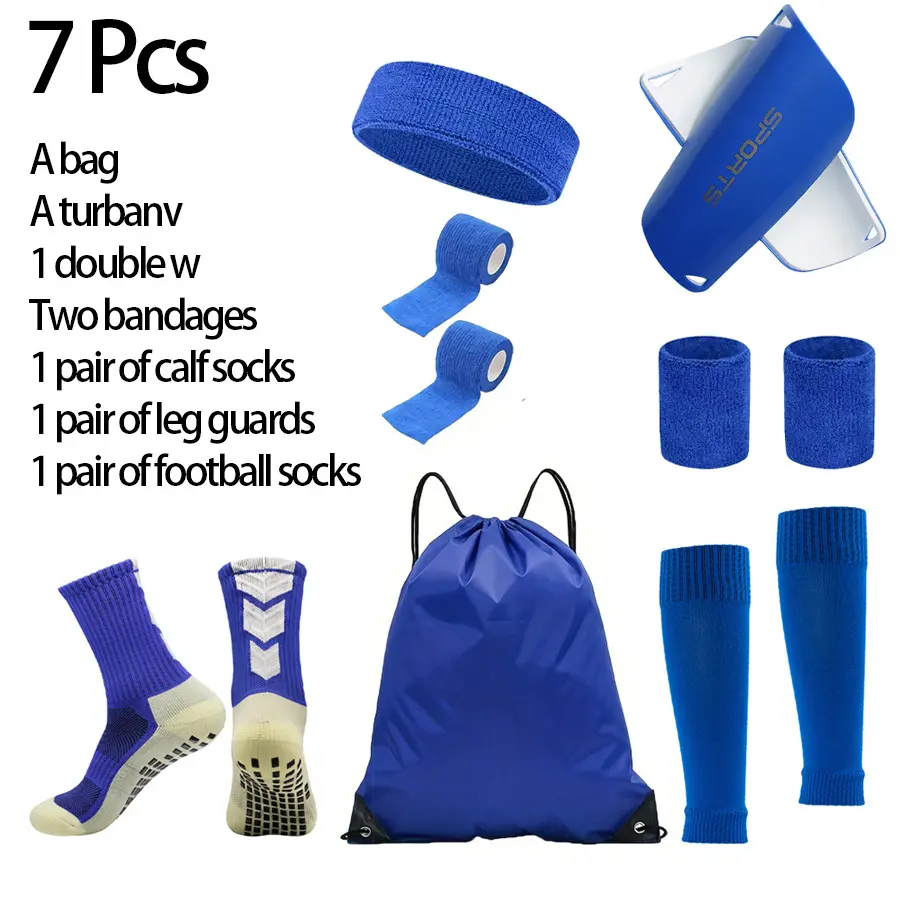 7-Piece Pro Active Kit  Cotton Sports Headbands & Grip Socks Set  Complete Outdoor Gym Essentials with Waterproof Bag  All-in-One Men's Performance Gear leg guard calf sleeve