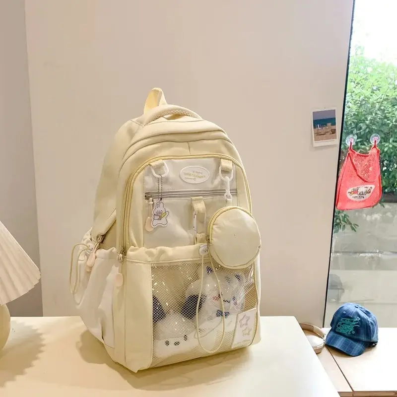 New Block Backpack with Mini Coin Pouch Large Capacity School Bag for Teen Girls