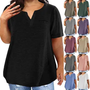 Women's V-Neck Short-Sleeve T-Shirt - Loose-Fit Top with Pocket (European & American Style, Spring/Summer New Arrival)1