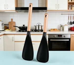 2-Piece Heat-Resistant Silicone Cooking Spoons & Spatulas with Wooden Handles | Safe Nonstick Cookware Utensils for Baking & Stirring