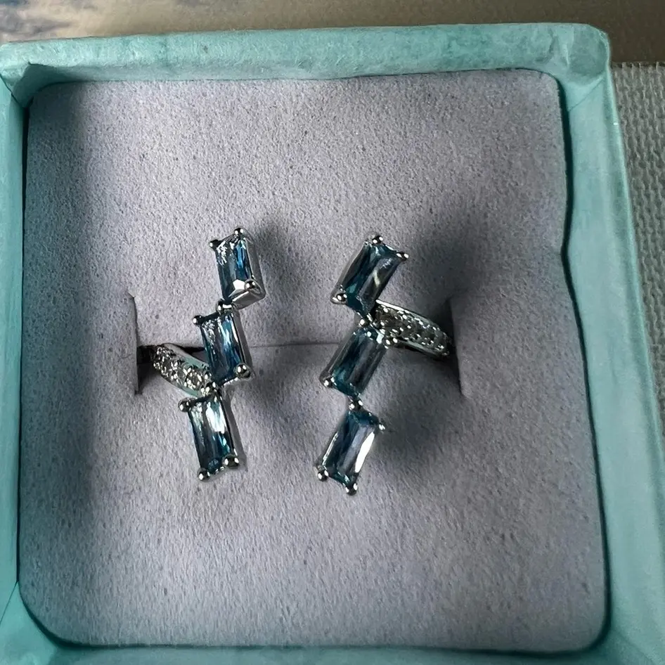 Bomb Party Lab Created Blue Zircon Spinel Geometric Wonders Rhodium Plated Size 6 Ring