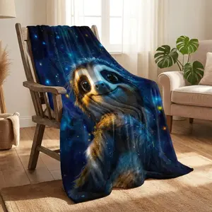 Sloth in Starry Night Blanket - Ultra-Soft Flannel Throw Blanket for Couch, Bed, Travel, Camping - Cozy Sloth Face & Starry Sky Design - All-Season Lightweight Bedspread Gift for Sloth Lovers