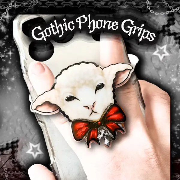 Gothic Lamb Magnetic Grip Stand, Gothcore Accessory, Gift for Book Lovers, Bookish Gifts for Readers, Booktok, Bookish Merchandise, Kindle Stand sticky phone Spooky Baby mount Magsafe Library Card Flower-Shaped Multi-Functional holder Universal Car Bat