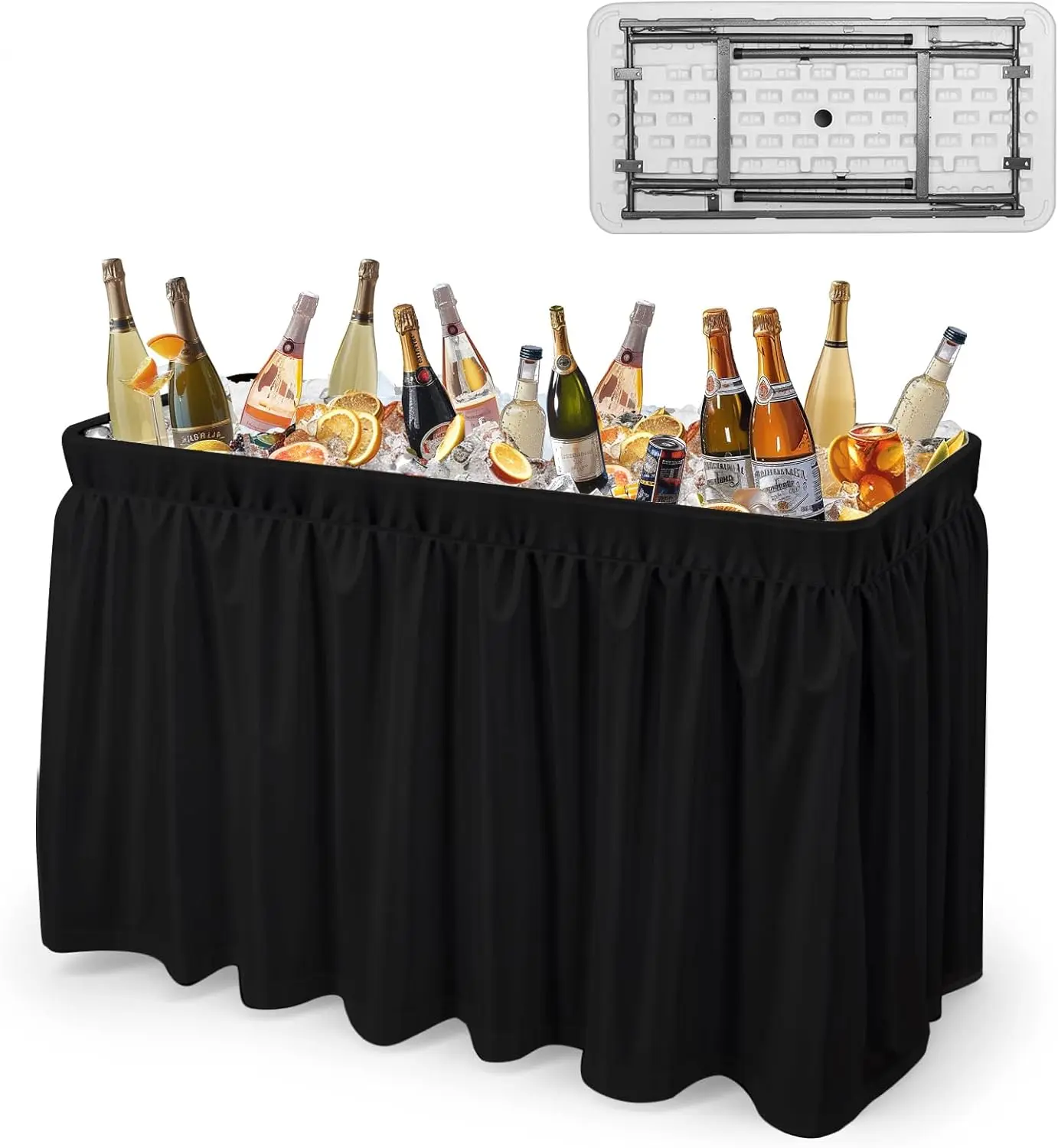 VINGLI 4 Foot Party Ice Cooler Folding Table, Portable Tailgate Camp Fishing Cleaning Table, Plastic with Matching Skirt, Ice Table for Party, BBQ, Camping,Picnic
