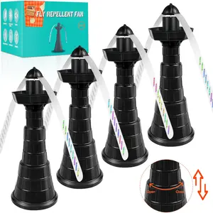 4 Packs Fly Fan for Outdoor Table 3 Height-Adjustable Table Top Fly Fans with Holographic Blades Fly Swatter Fan for Oudoor Table, Picnic, Restaurant, Party