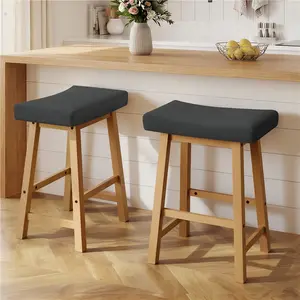 Costoffs Modern Farmhouse Upholstered Counter-Height Saddle Barstools Set with Solid Wood Legs, for Kitchen Island & Small Spaces, Barstool