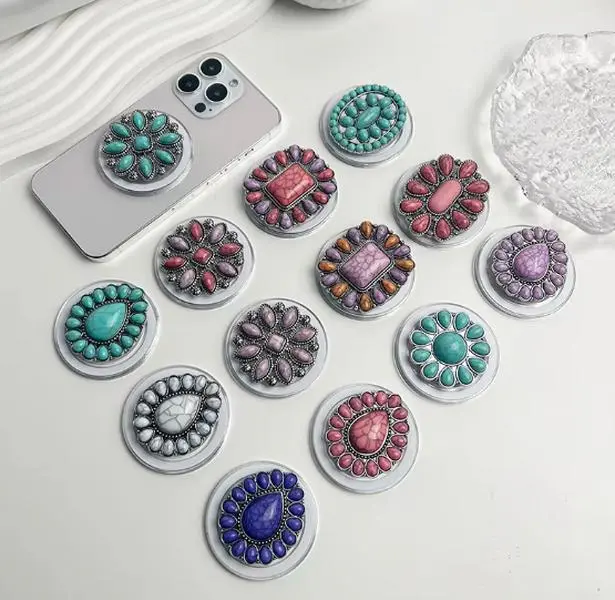Luxury Turquoise Socket Grip Lazy Bracket Talk Grip For Magsafe IPhone Mac Samsung Safe Ring Finger Expanding Holder
