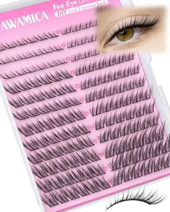 Fox Eye Lash Clusters Natural Wispy Lash Extensions 8–14mm Cluster Lashes Cat Eyelash Clusters LC Curl Individual Lashes for Lifted & Snatched Eyes by Yawamica