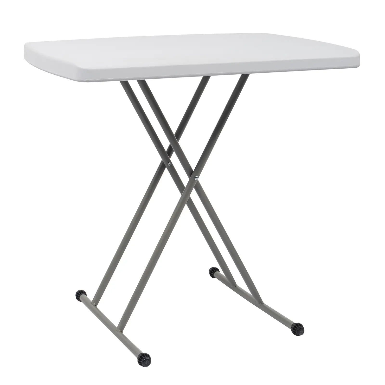 Height Adjustable Liftable White Plastic Folding Table, 30 Inch Portable Foldable Desk With Powder Coated Steel Frame, No Assembly Multifunctional Table For Camping Picnic Home Office Patio