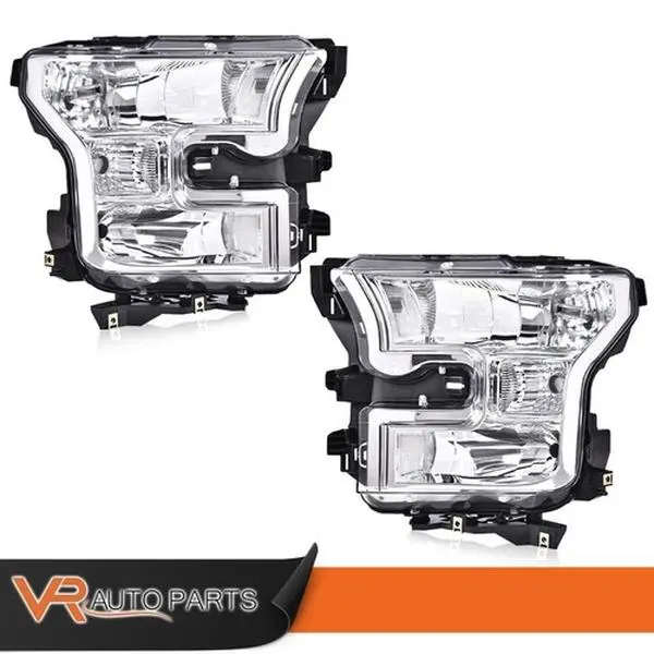 Fit For 2015-2017 Ford F150 Headlights Chrome Head Lamps Left & Right Pair Clear