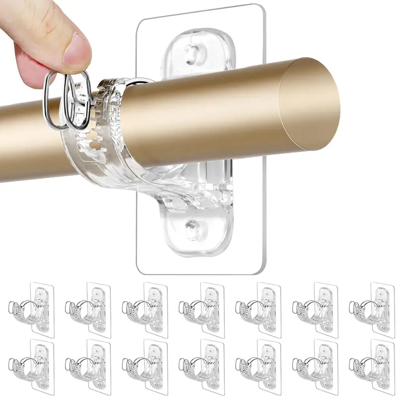 Antimbee 14-Pack Stainless Curtain Rod Holders - No Drilling Adhesive Brackets, Adjustable Smooth Wall Fasteners, 15lb Max Load, Damage-Free Nail-Free Sticks, Max 1.7" Fit for Renters' Home Decor