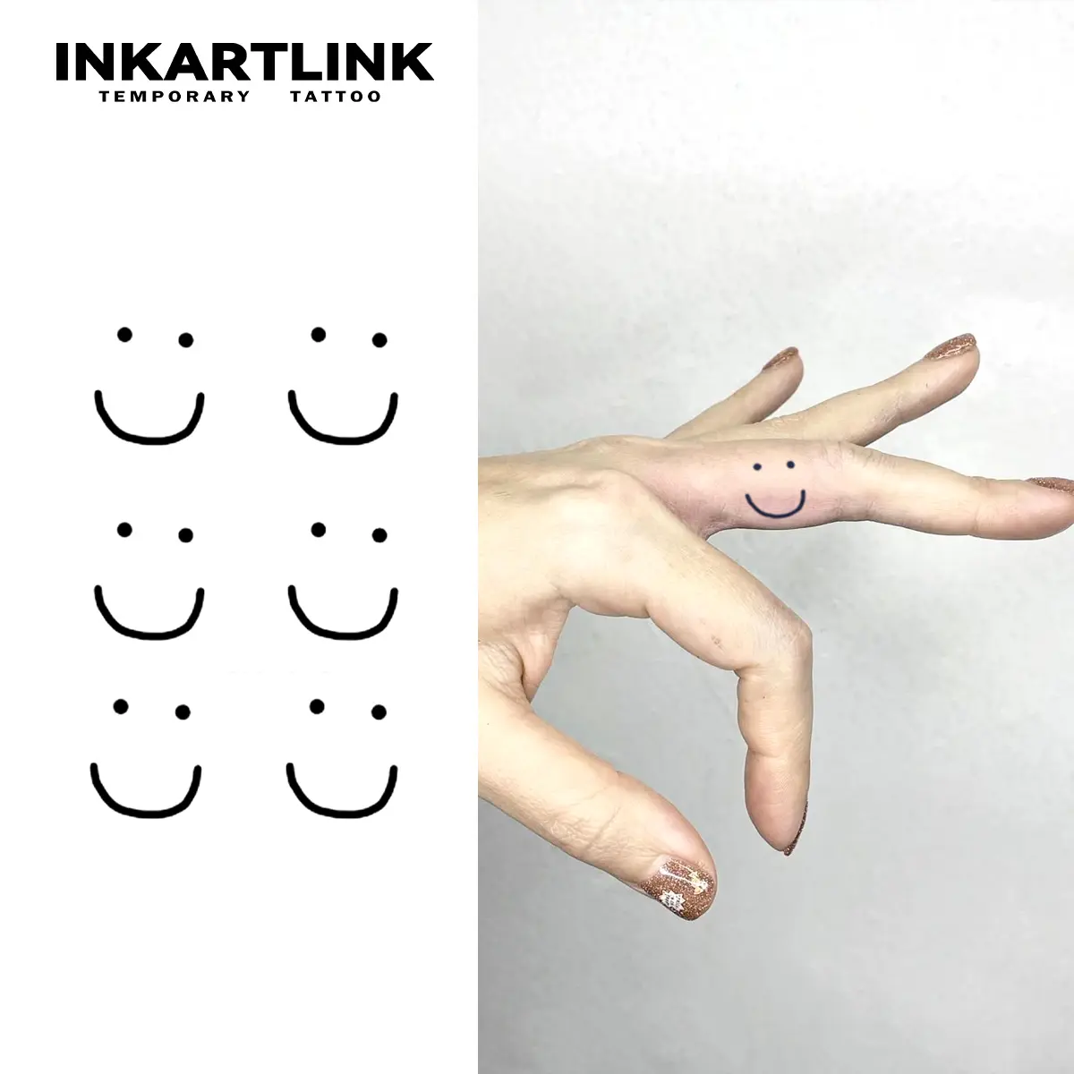 INKARTLINK Magic Fake Temporary Tattoo Sticker Kit (2 Sheets) - Waterproof, Semi-Permanent, Long-Lasting Simple Smiley Mini Finger Art, Suitable for All Skin Types, Party Use, Fake Tattoo, Temporary Tattoo Kit