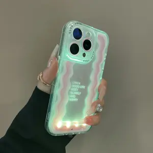 Sound-Control Glowing Wavy Wave Pattern Hollow Cartoon Smartphone Case Protection, Unique Call Light Design, Couple Style, Fits X/XR/XS Max/11/12/13/14/15/16/17 Pro/plus/pro Max