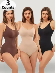 1/3 Counts Seamless Tummy Control Shaping Bodysuits For Women, Butt Lifting Body Shaperwear, Hip Enhancement Soft Body Shaper, Adjustable Straps Backless Shapewear Jumpsuit, Comfort Undergarment, Suitable For Daily, Everyday, Yoga