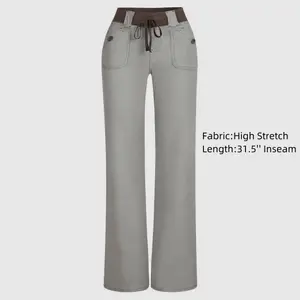 Flamingals Button Detail Drawstring Low Rise Flare Pants Comfortable Flared Bottom