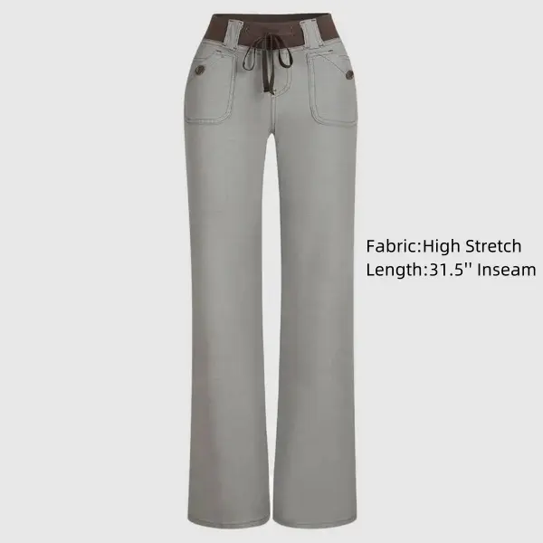 Flamingals Button Detail Drawstring Low Rise Flare Pants Comfortable Flared Bottom