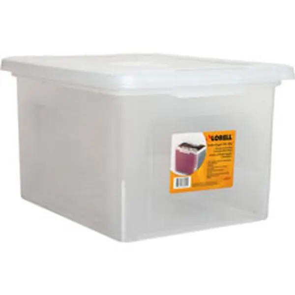 Lorell LLR68925BD Rectangular Plastic Stacking File Box - 5.4lb, Space-Saving Secure Stacking, Transparent View, Non-Snap Interlocking Lid, Fits Letter-Legal Size Documents for Office File Storage