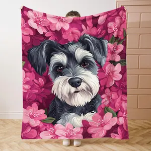 Dog & Flower Pattern Blanket, 1 Count Soft Comfortable Throw Blanket, Cool Bedroom Bedding Blankets, Warm Napping Blanket for Home Office Travel