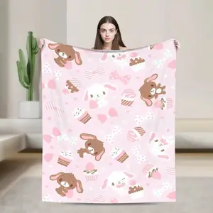 Sugarbunnies Cartoon Blanket Ultra Soft Flannel Fleece Cozy Warm Bedroom Couch Sofa Bedspread Winter Throw Decor Birthday Gift Christmas Gift for Kids Girls Teens Fans Kawaii Rabbit Style