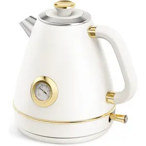 Retro Electric Kettle - 1.7 Liters / 57.5 Ounces  Kettle with , All Stainless Steel, 1200 Watts Fast Boiling, , Cordless, Automatic Shut Off -  White