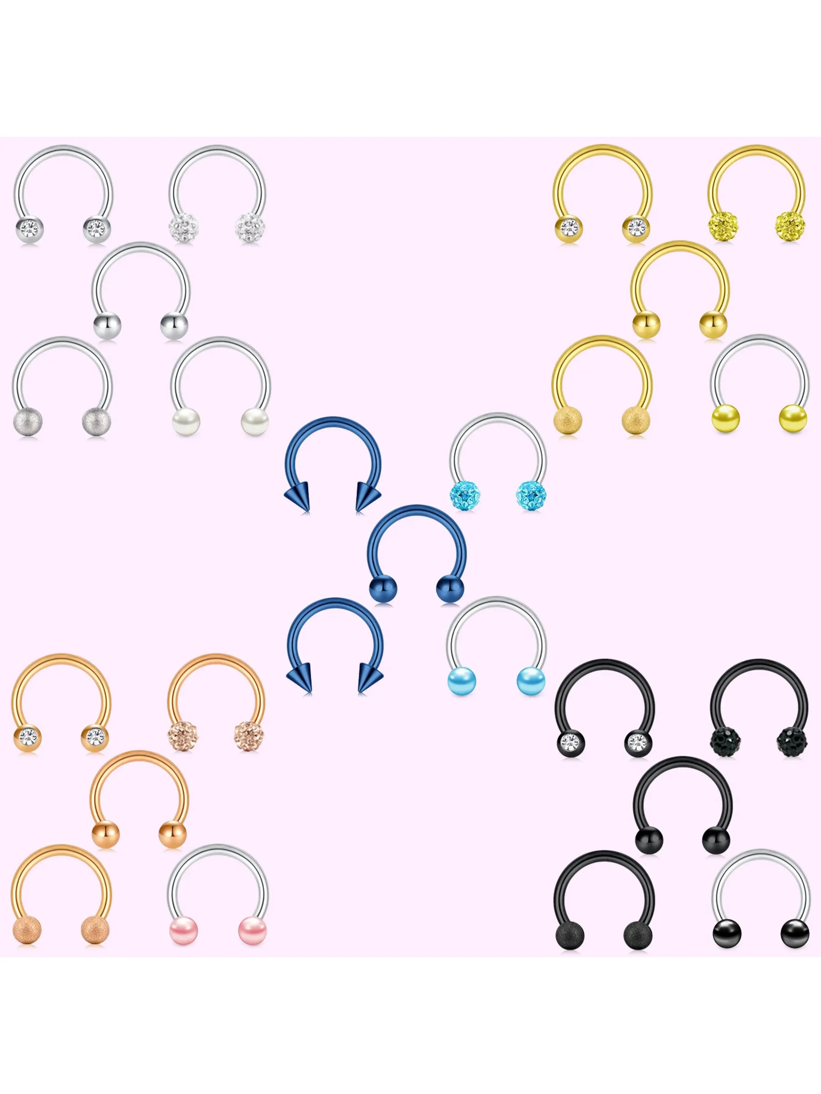 5Pcs Lip Rings 16G 8mm Stainless Steel Horseshoe Labret Monroe Lip Rings Tragus Helix Earrings Studs Nose Septum Rings Piercing Nose Hoop Nose Jewelry Fashion Body Jewelry