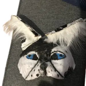 Lynx Therian Mask - Black and White Design with Blue Eyes, Perfect for Cosplaying and Role-Playing