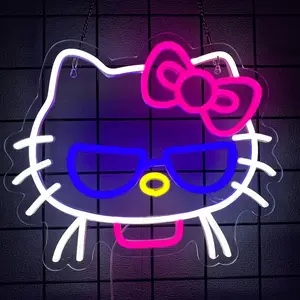 Hello Kit Neon Sign Kitty Signs Kawaii Cat Anime Neon Led Sign Room Decor Lights for Girl's Room Child Bedroom Birthday Halloween Christmas Gift