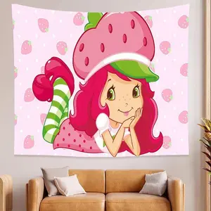 (Multiple styles) S-Strawberry Shortcake Cartoon Photo Backdrop Kids Happy Birthday Party Photography Backgrounds Banner Photoshoot Backdrops