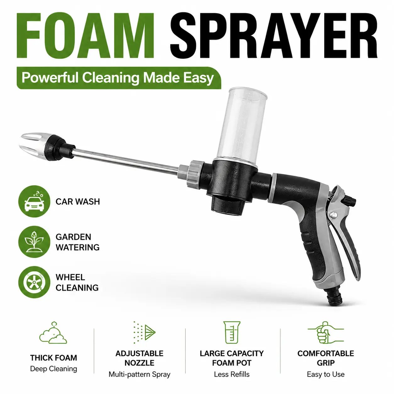 Long Handle High Pressure Car Wash Foam Gun Adjustable Nozzle Foam Cannon with Pressure Spray Bottle for Cleaning Watering and Tire Inflation Durable Automotive Car Cleaning Tool Easy to Use Versatile Portable Handheld Foam Sprayer summerwins,