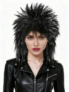 Sparkle Disco Wig/silver Color, Shoulder-Length Punk Rock Style, Medium-Long Cone Synthetic Hair, Perfect for 70s and 80s Themes