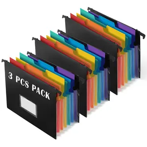 7-Pockets Hanging File Folder with Retractable Hooks for Filing Cabinet, Letter Size Expandable Accordion File Organizer with Elastic Band for File Frame or On-The-Go Use (3 Pack)