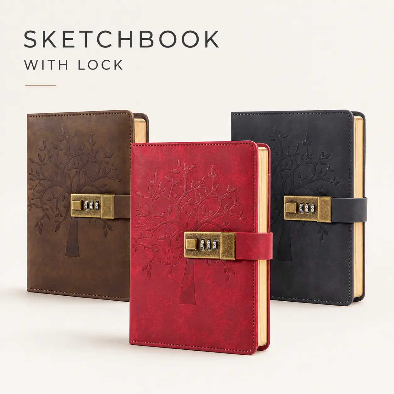 CAGIE Sketchbook with Lock, Refillable Blank Kraft Paper Drawing Journal, 5.4 x 7.9 in Lay-Flat Faux Leather Art Book for Artists back to school supplies shopping