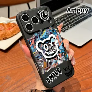 Ghost Face Graffiti Pattern Straight Edge Phone Case for iPhone 17 16 15 14 Pro Max 13 12 11 Air XR XS Plus Shockproof Full Camera Protection Durable Slim Silicone Cover