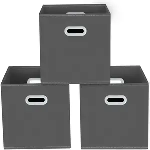 Storage Bins Cubes, Fabric Cube Organizer with Handle, Foldable Cube Bins for Cloth or Accessary Storage, 11x11x11, Set of 3,(Gray)