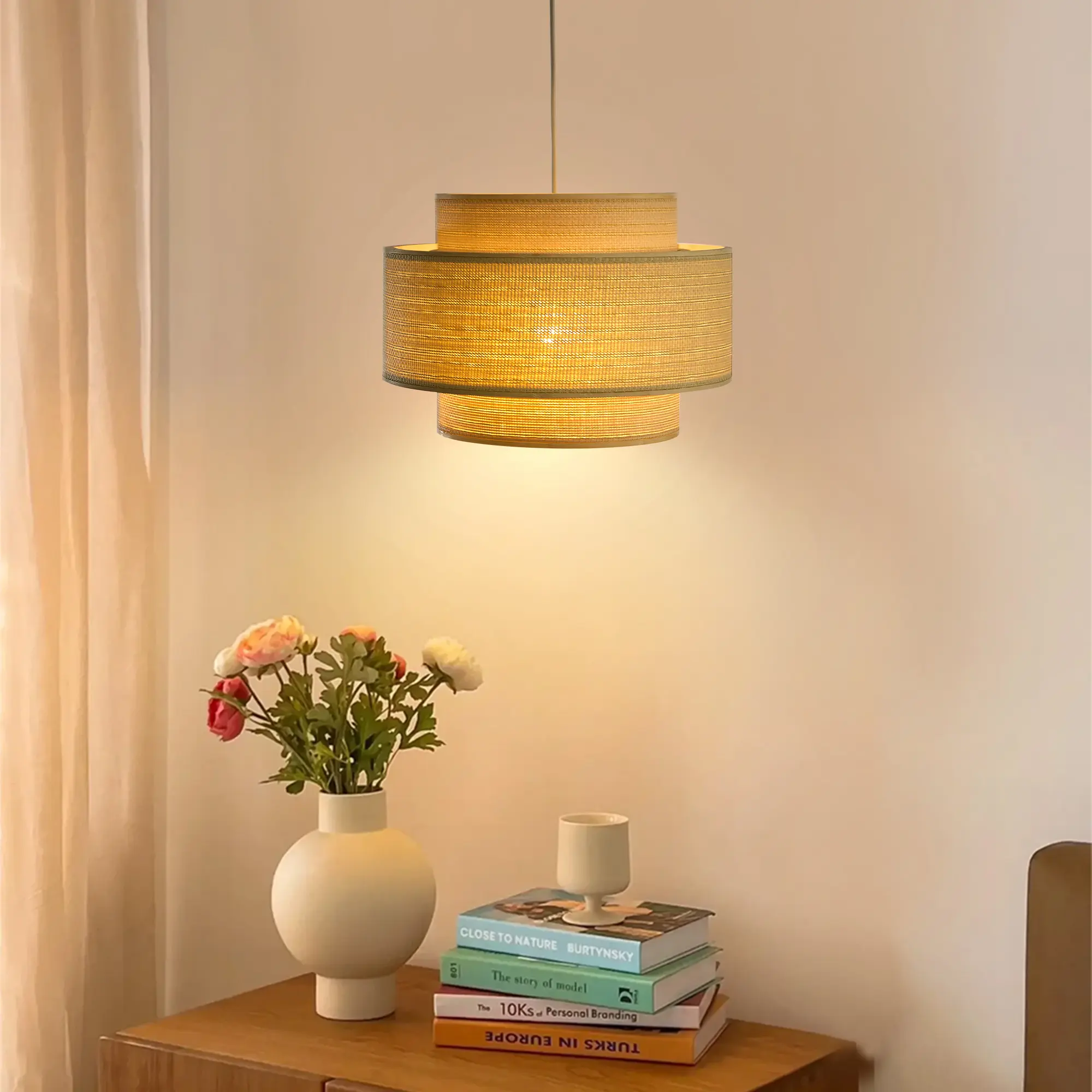 BOONITURE Bohemian Bamboo Pendant Light - Stacked Cylinder Shade, Kaleidoscopic Shadows, 6ft Adjustable Cord, E26 Bulb Included, 120V, Easy Installation, Decoration for Kitchen Islands, Dining Rooms, WeeklyDeals sohochic