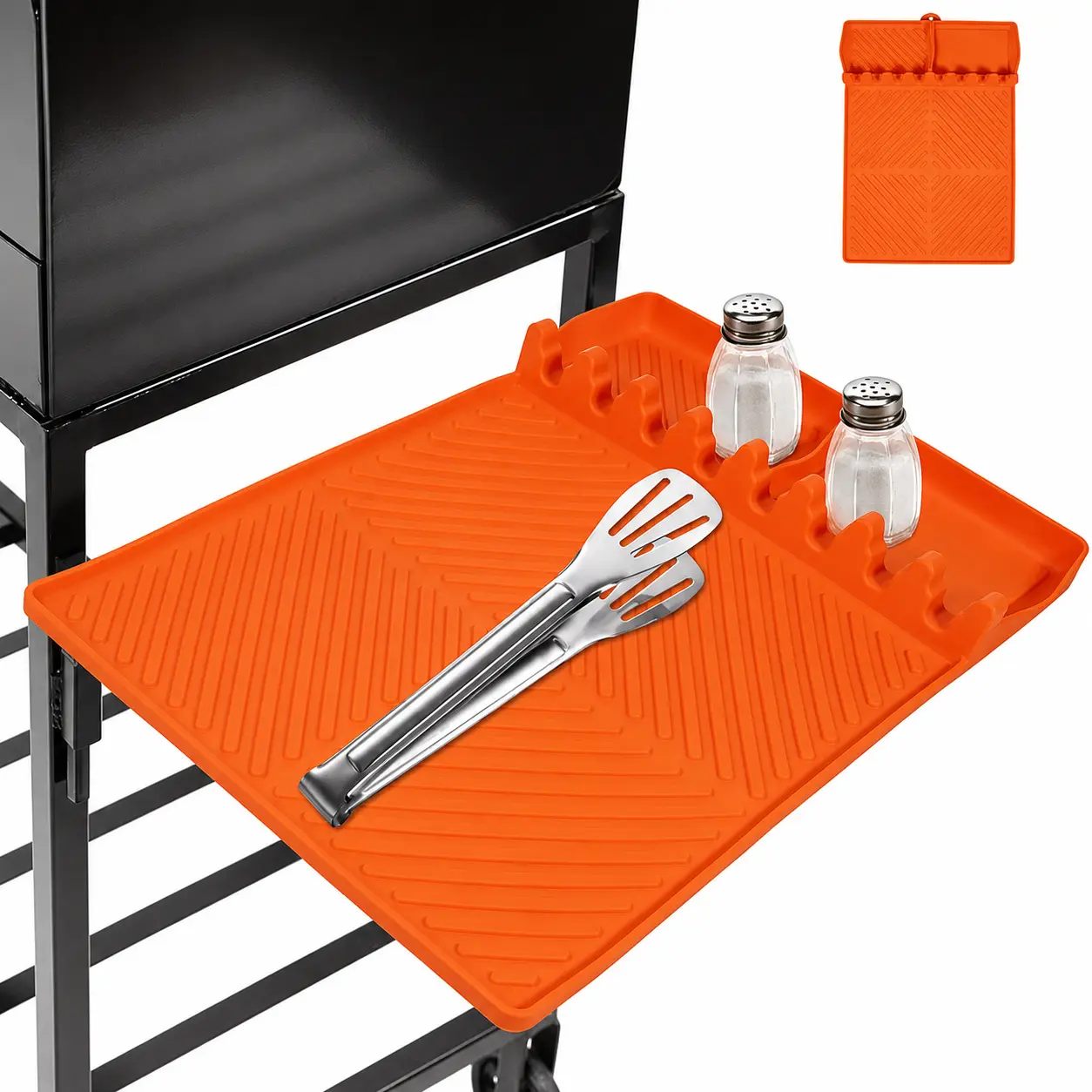 16x11.5 In Rectangular Silicone Grill Side Shelf Mat - Blackstone-Compatible, Oil-Resistant, Durable Lightweight Griddle Accessory with Textured Grip for Outdoor BBQ Utensil & Condiment Storage Drip Pad Prep