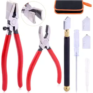 Premium 3Pcs Glass Breaking Pliers & Class Cutter Kit with Rubber Tip for Stained Glass, Mosaics, Fusing & Breaking