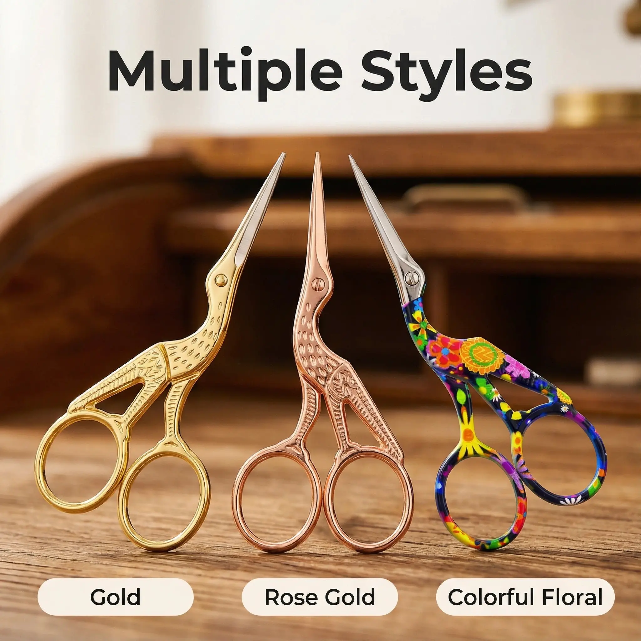 Stork Embroidery Scissors Small Vintage Sewing Shears for Crafts, Precision Cutting Tool for Quilting & Textile Projects, Durable Design